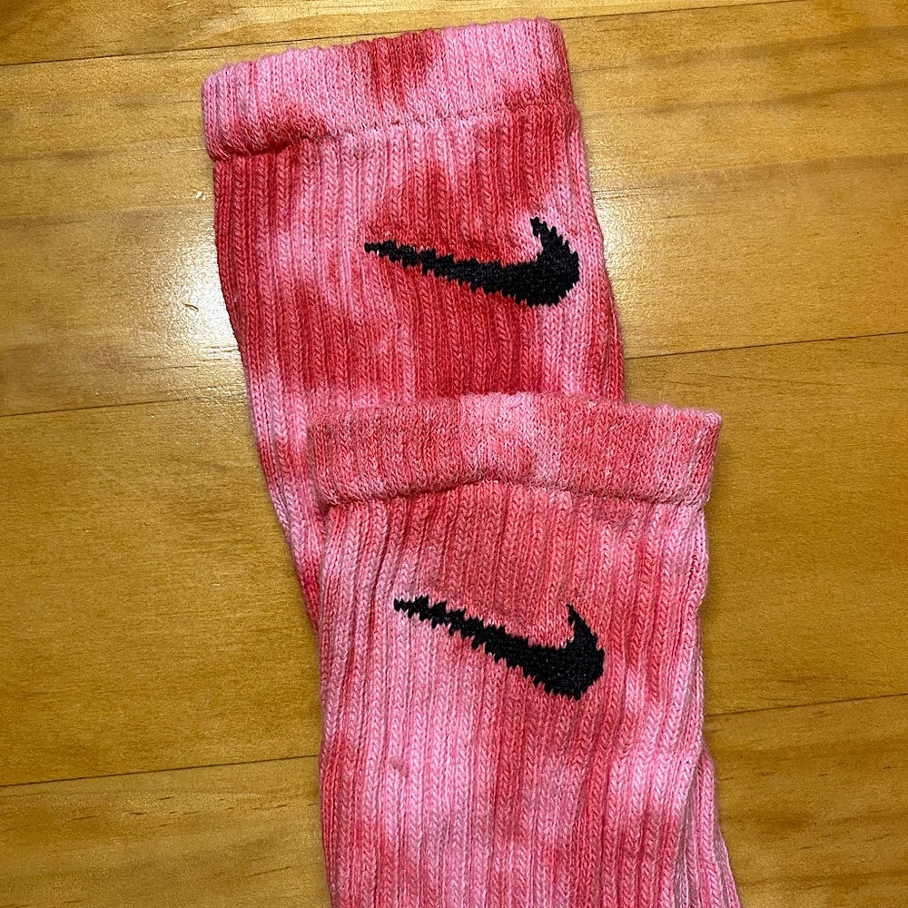 Nike tie-dyed crew socks- red/pink with swoosh